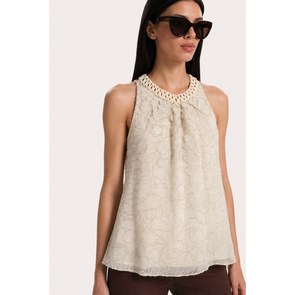 Elie Tahari Tops - Elie Tahari 100% Silk Floral Embroidered Braided Halter Party Top XS